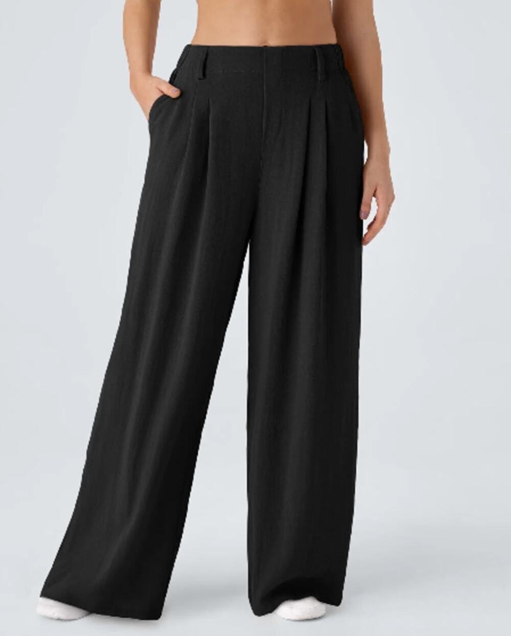 HALARA Wide Leg Flowy Linen Feel Pants Black Sz XL Reg NWT {MM9}